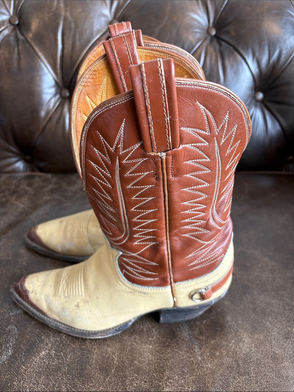 Two-Tone Brown and Cream Women’s Western Cowboy Boots Size 8
